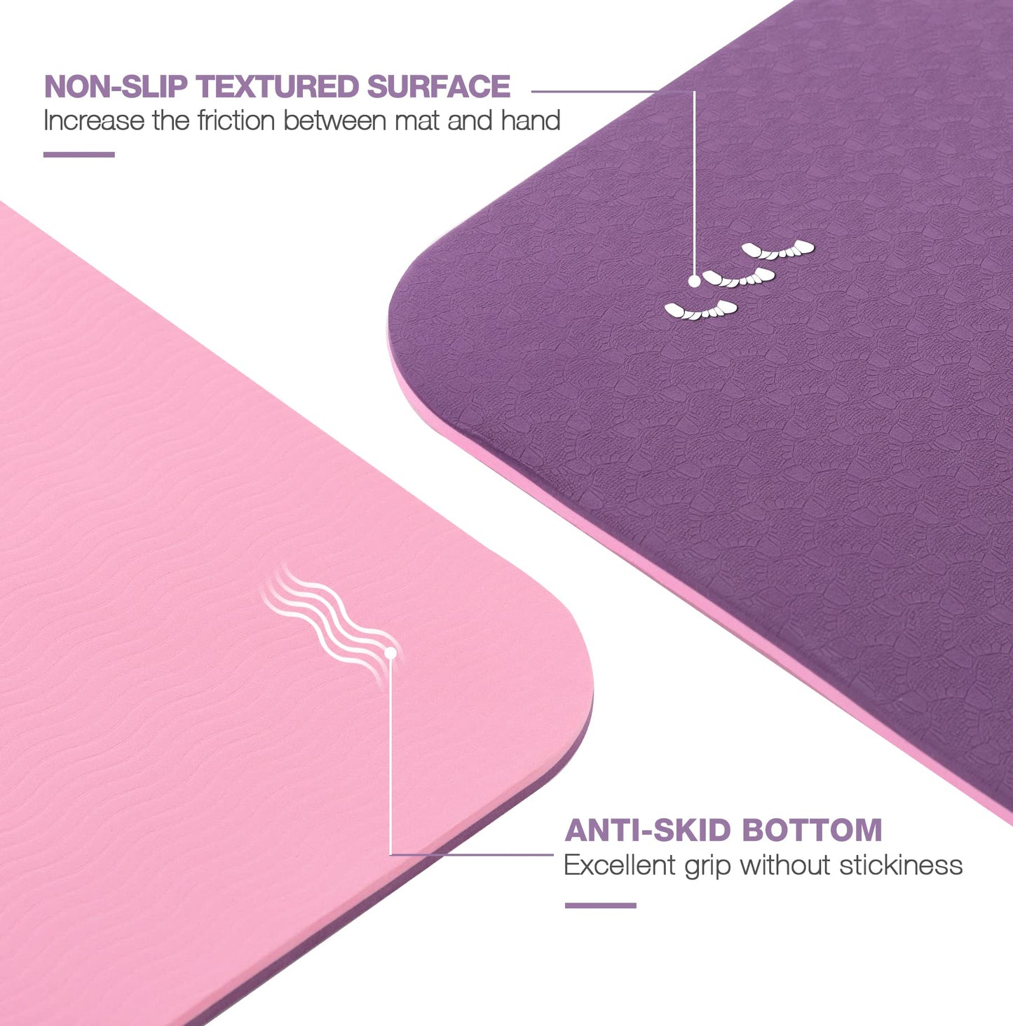 Yoga Mat Non Slip, Pilates Fitness Mats, Eco Friendly, Anti-Tear Yoga Mats for Women, 1/4" Exercise Mats for Home Workout with C