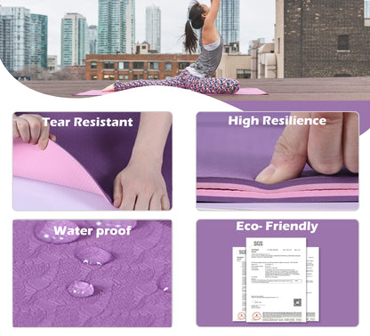 Yoga Mat Non Slip, Pilates Fitness Mats, Eco Friendly, Anti-Tear Yoga Mats for Women, 1/4" Exercise Mats for Home Workout with C