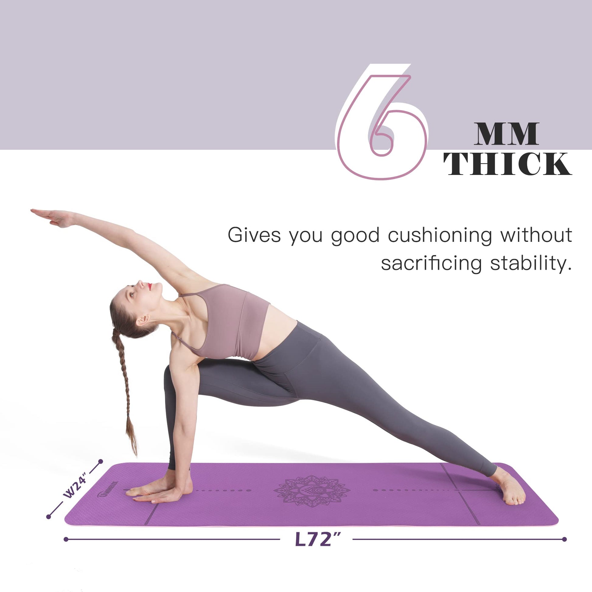 Yoga Mat Non Slip, Pilates Fitness Mats, Eco Friendly, Anti-Tear Yoga Mats for Women, 1/4" Exercise Mats for Home Workout with C