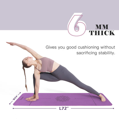 Yoga Mat Non Slip, Pilates Fitness Mats, Eco Friendly, Anti-Tear Yoga Mats for Women, 1/4" Exercise Mats for Home Workout with C